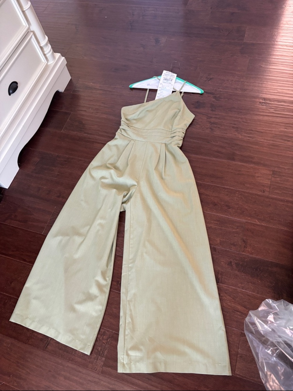 Guess One-Shoulder Wide-Leg Jumpsuit in Sage Green